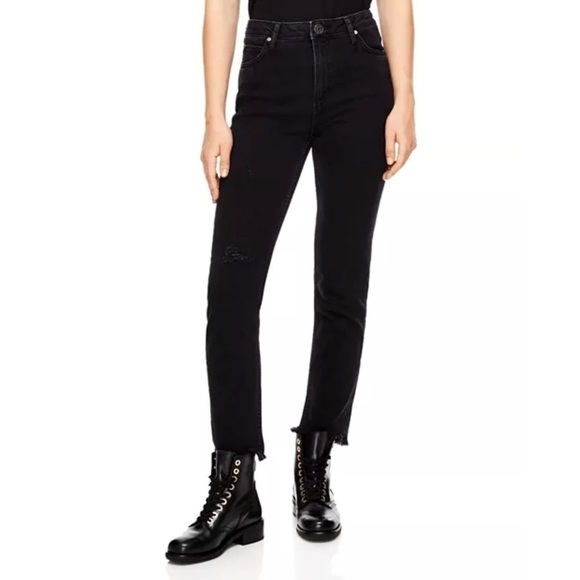 Sandro Paris Opéra High-Rise Frayed Straight-Leg Jeans Distressed Ankle … - Picture 1 of 17